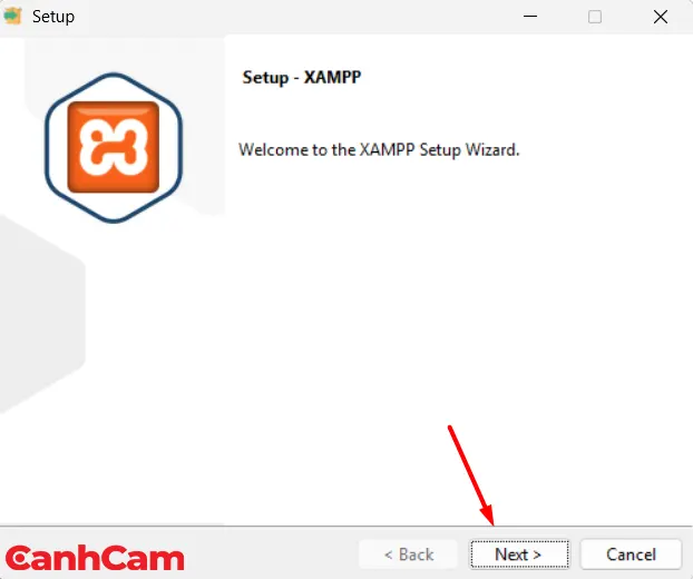 cửa sổ setup hiện ra chọn NEXT