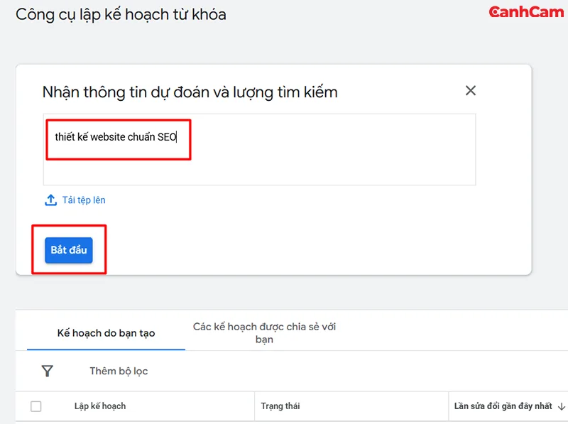 Nhập từ khóa và nhấn bắt đầu