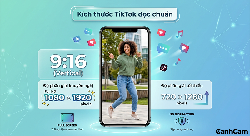 Kích thước video TikTok dọc chuẩn (Tỷ lệ 9:16)