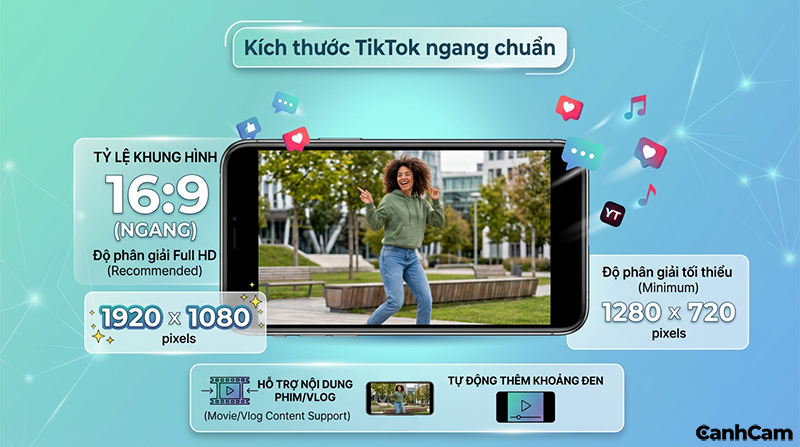 Kích thước video TikTok ngang (Tỷ lệ 16:9)