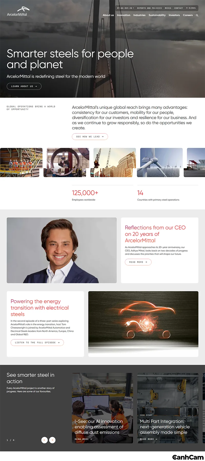 Mẫu thiết kế website bán sắt thép tập đoàn sản xuất & công nghiệp nặng ArcelorMittal