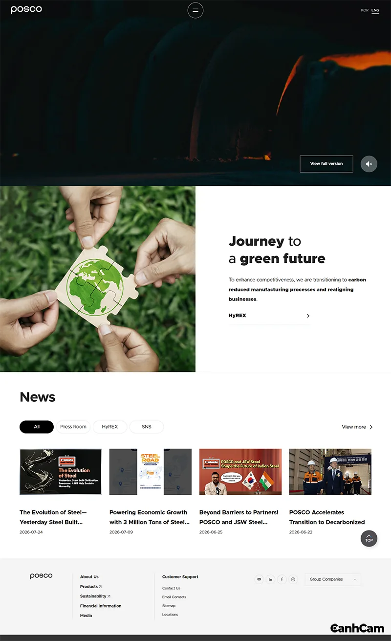 Mẫu thiết kế website bán sắt thép của Posco