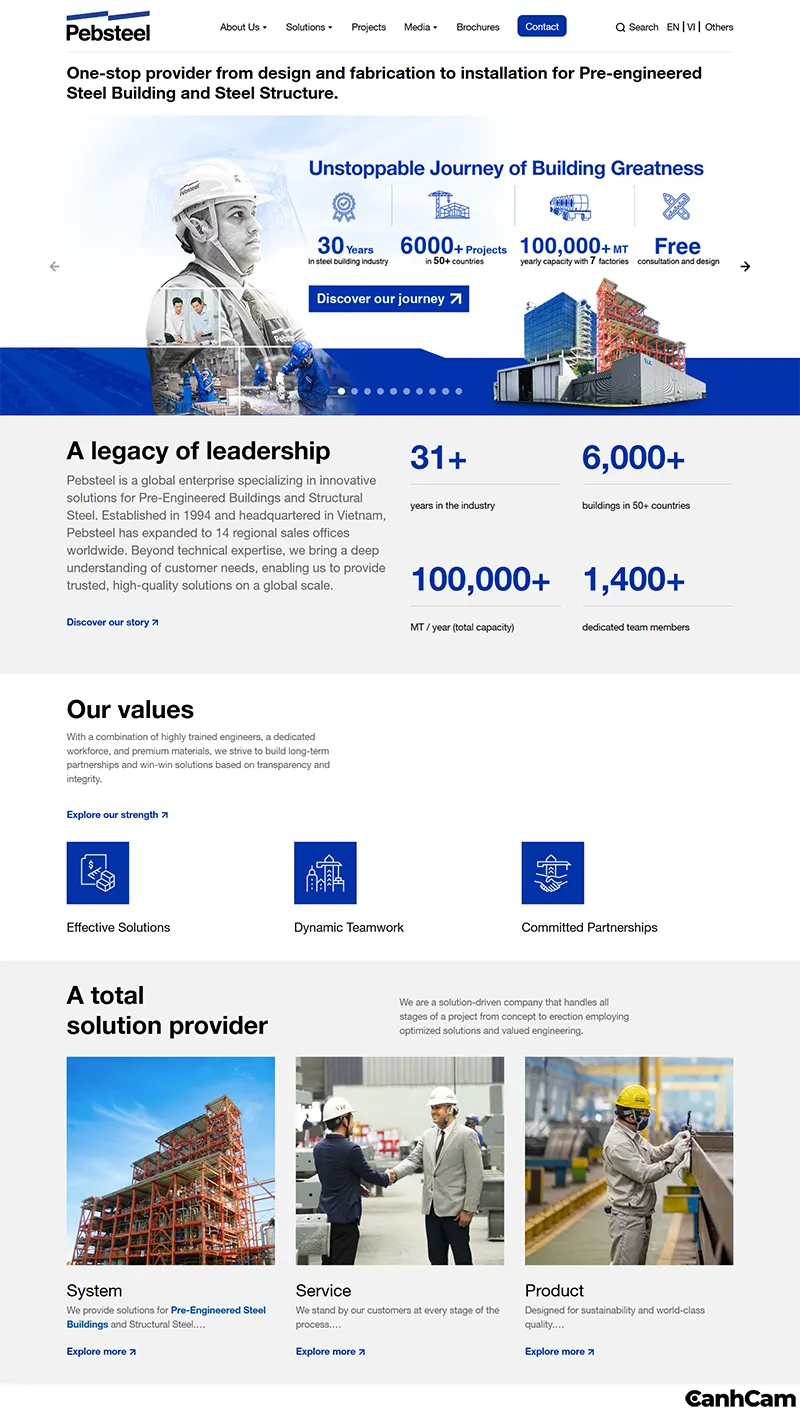 Mẫu thiết kế website bán sắt thép của Pebsteel