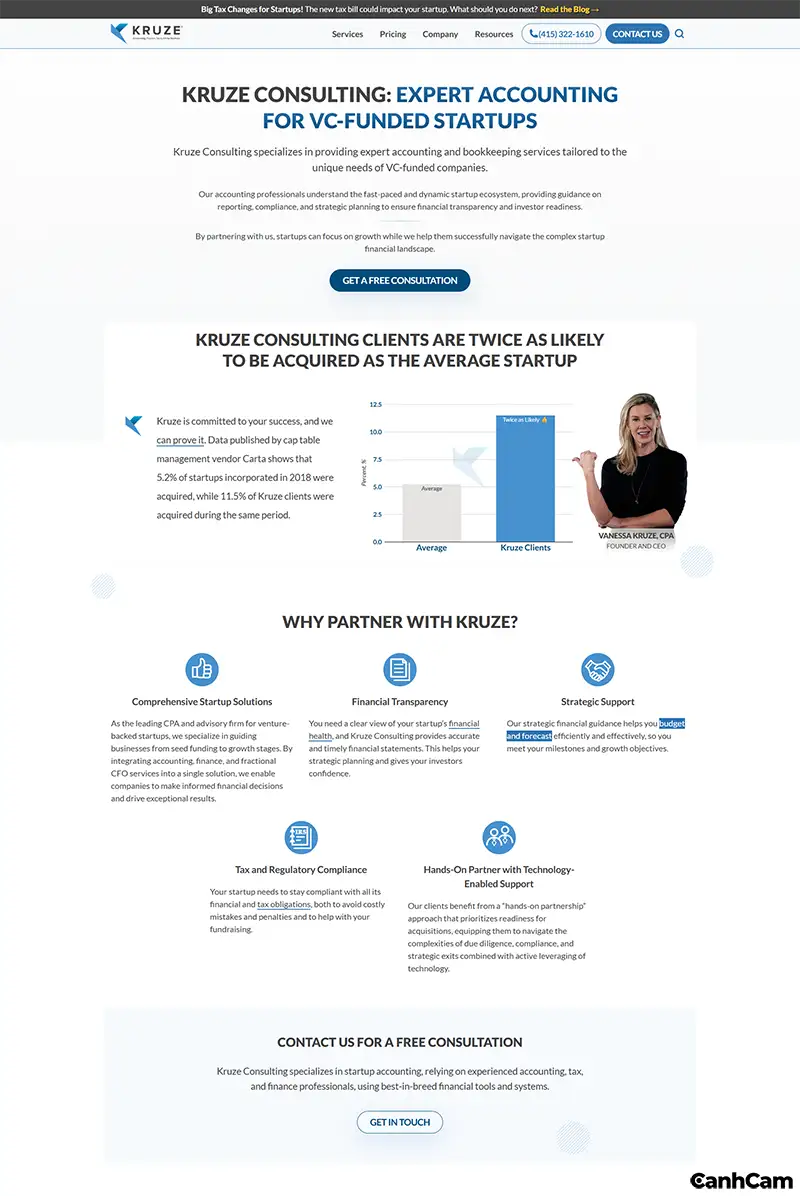 Mẫu thiết kế website dịch vụ kế toán Kruze Consulting