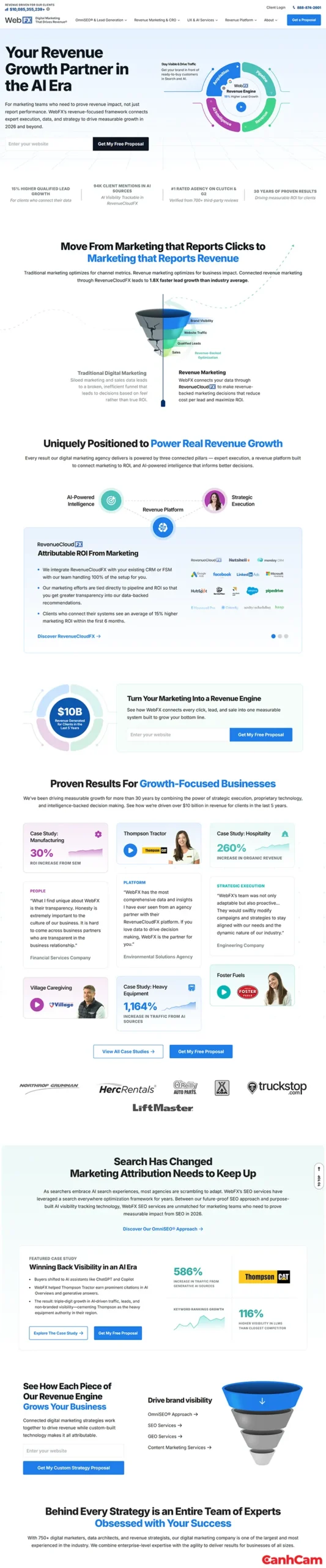 Thiết kế website dịch vụ marketing của WebFX theo phong cách định hướng dữ liệu (Data-Driven Layout)