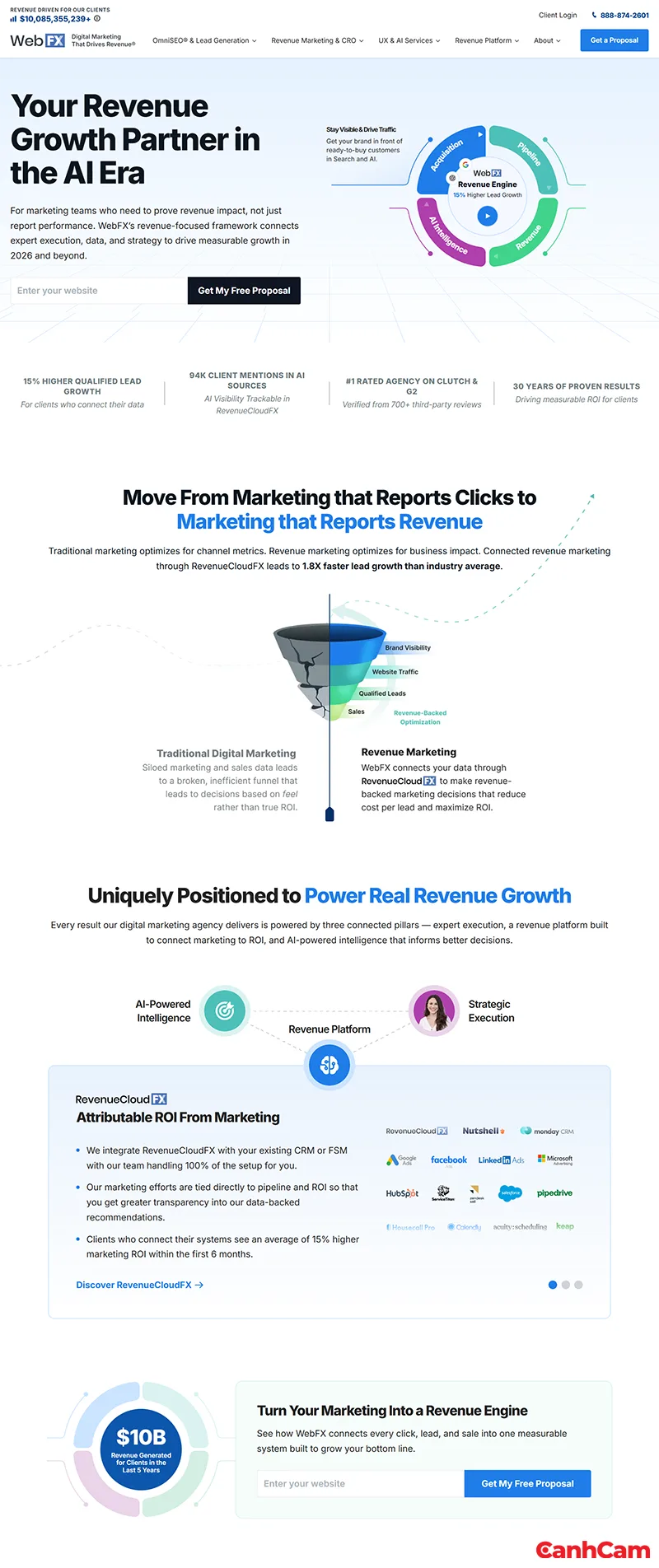 Thiết kế website dịch vụ marketing của WebFX theo phong cách định hướng dữ liệu (Data-Driven Layout)