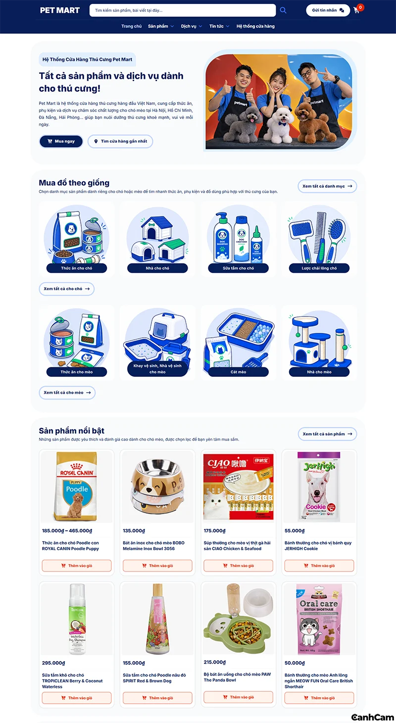 Thiết kế website thú cưng theo phong cách Modern Minimalist E-Commerce (Thương mại điện tử tối giản & Hiện đại)