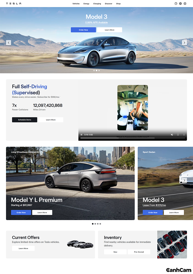 Thiết kế website xe điện theo phong cách công nghệ tương lai của Tesla
