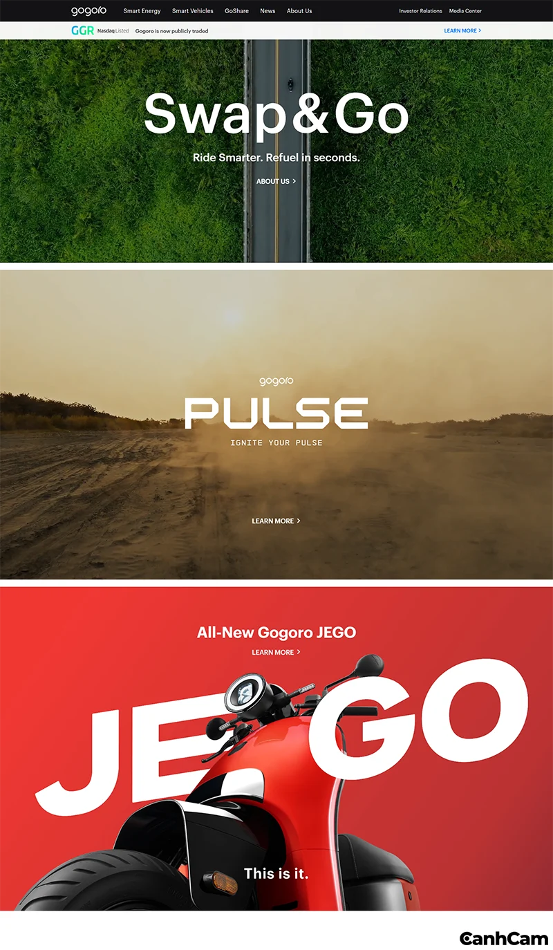 Thiết kế website theo phong cách tối giản đô thị của Gogoro