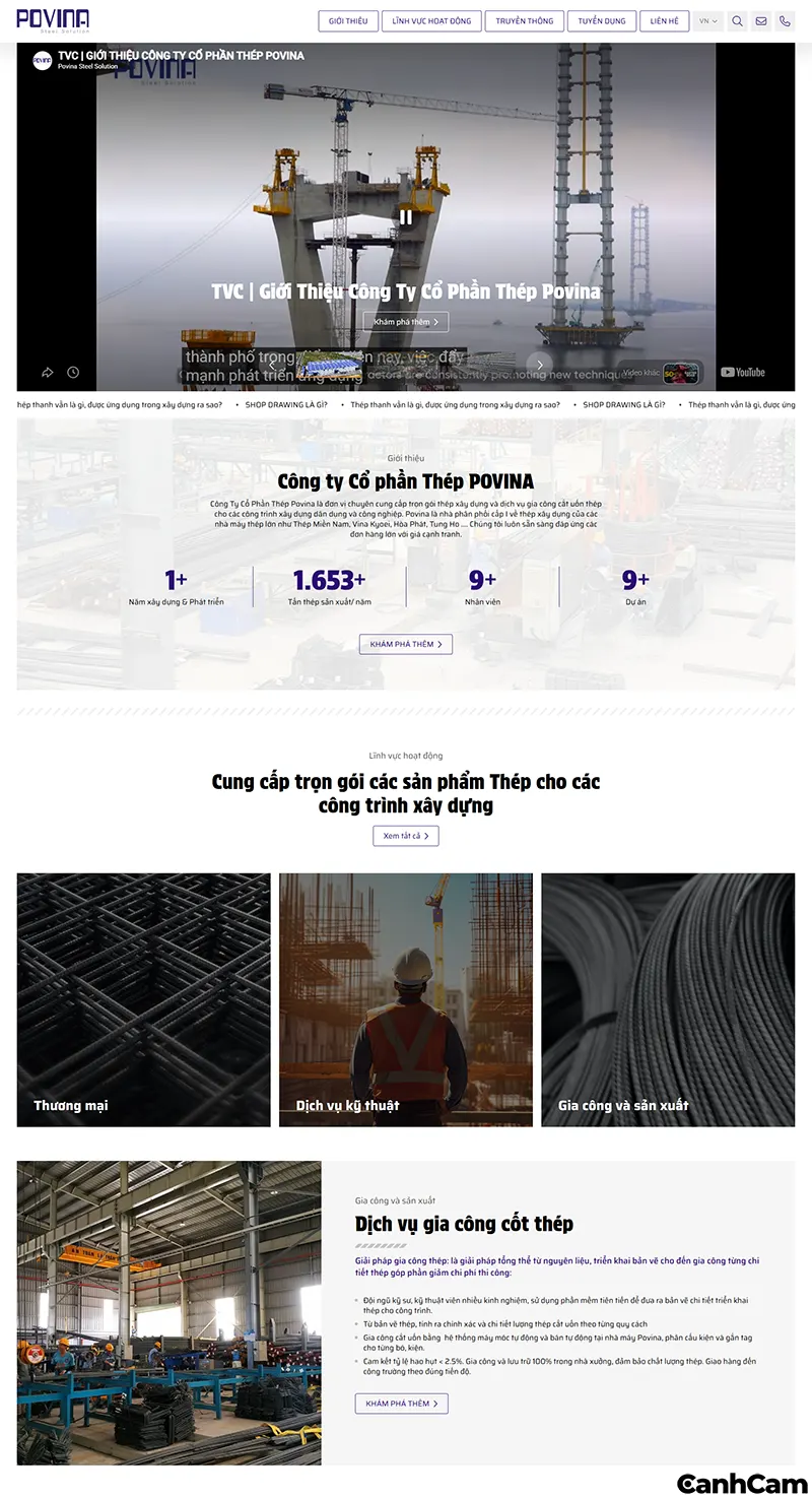 Mẫu thiết kế website bán sắt thép của Povina