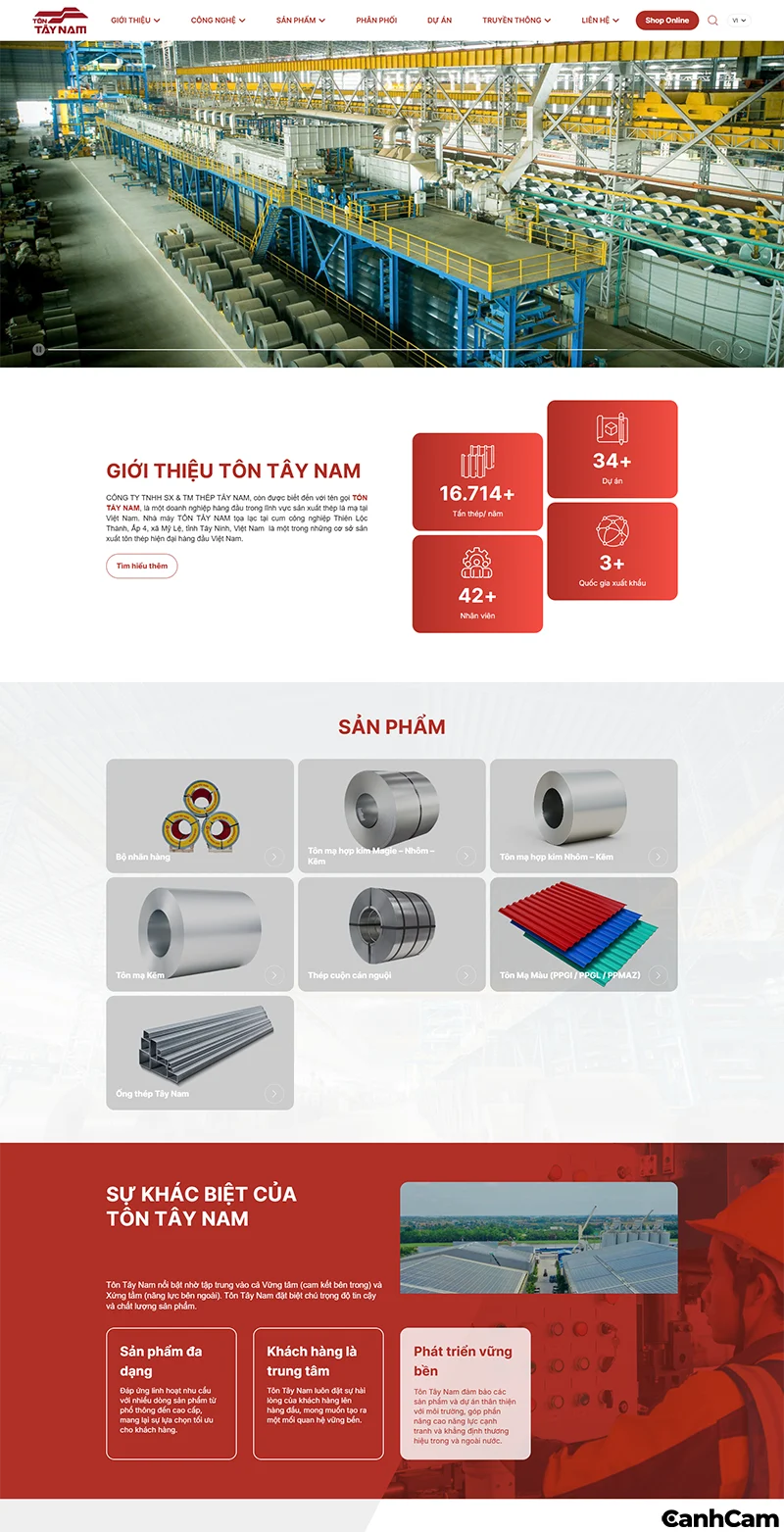 Mẫu thiết kế website bán sắt thép của Tôn Tây Nam